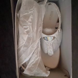 White and silver Mk sandals